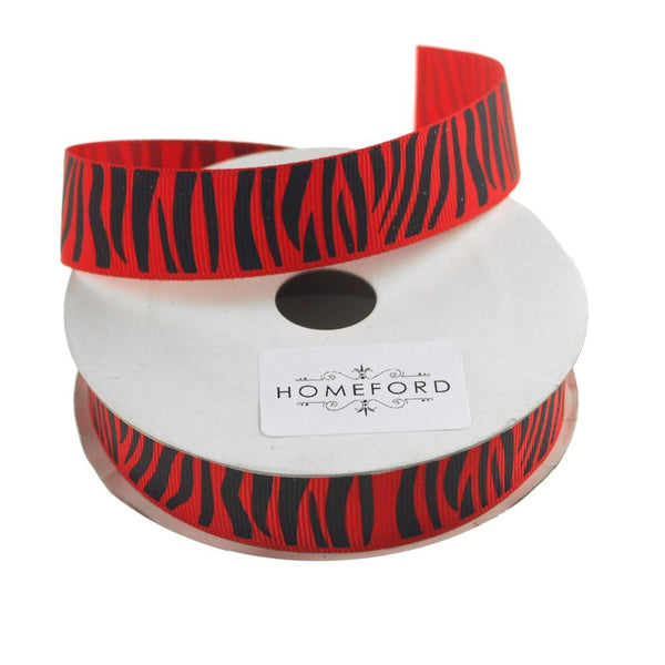 Zebra Print Grosgrain Ribbon, 7/8-Inch, 10 Yards, Red