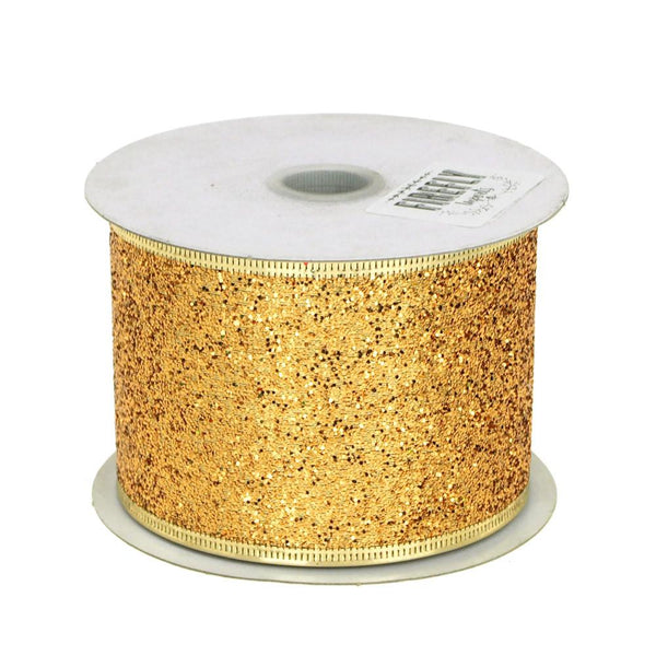 Glitter Christmas Ribbon Wired Edge, 2-1/2-inch, 10-yard, Gold