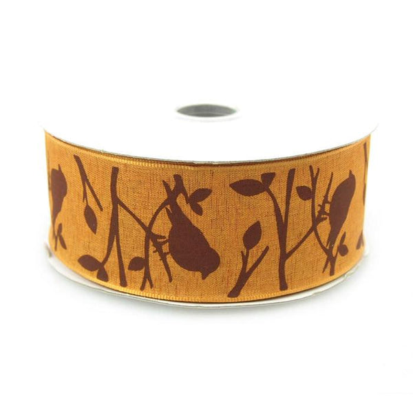 Birds Poly Ribbon Wired Edge, 1-1/2-Inch, 10 Yards, Gold