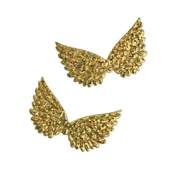 Holographic Embossed Angel Wing Party Favor Embellishments, 1-1/2-Inch, 6-Count, Gold