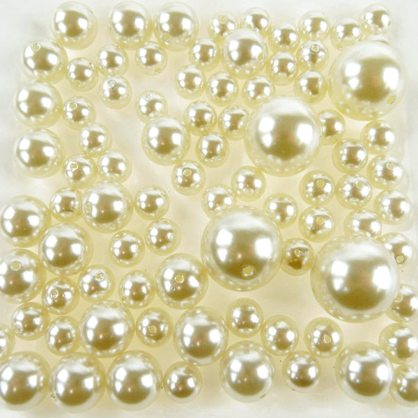 Assorted Plastic Pearl Beads, 14mm, 20mm, 30mm, 84-Piece, Ivory