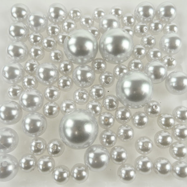 Assorted Plastic Pearl Beads, 14mm, 20mm, 30mm, 84-Piece, White