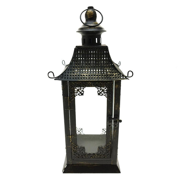 Antique Curved Top Metal Lantern, 12-Inch, Brown