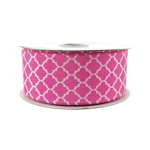 Geometric Print Satin Ribbon, 1-1/2-inch, 10-yard, Hot Pink