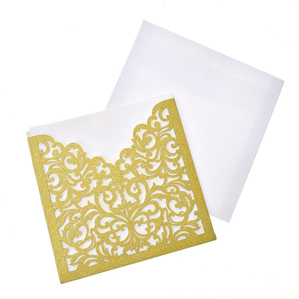 Blank Invitations Laser Cut Design, 5-7/8-Inch, 8-Count, Gold