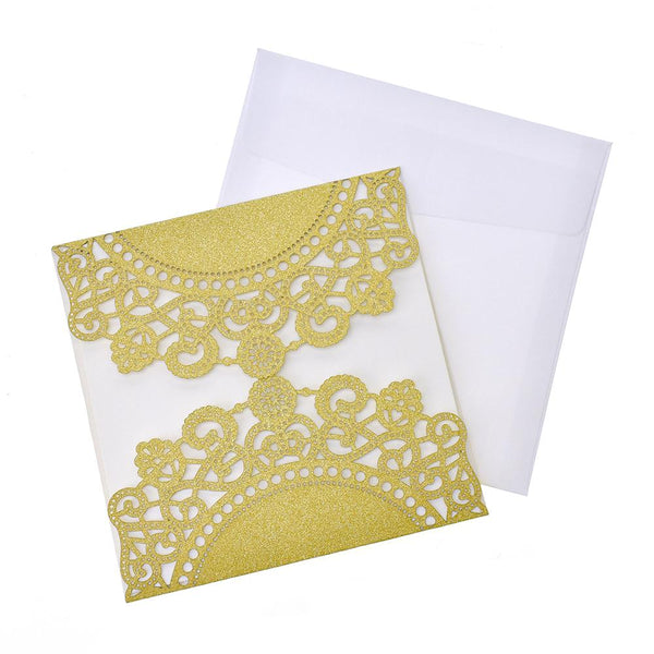 Mandala Lace Glitter Laser Cut Invitations, 5-3/4-Inch, 8-Count, Gold