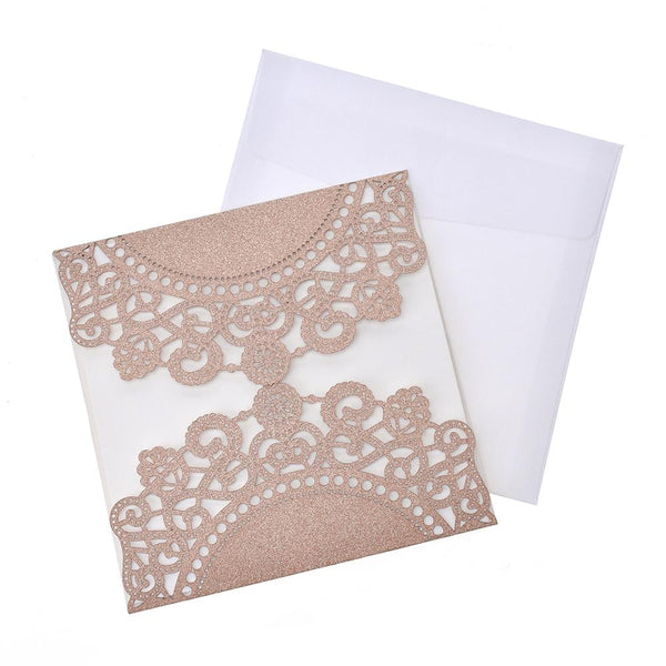 Mandala Lace Glitter Laser Cut Invitations, 5-3/4-Inch, 8-Count, Rose Gold