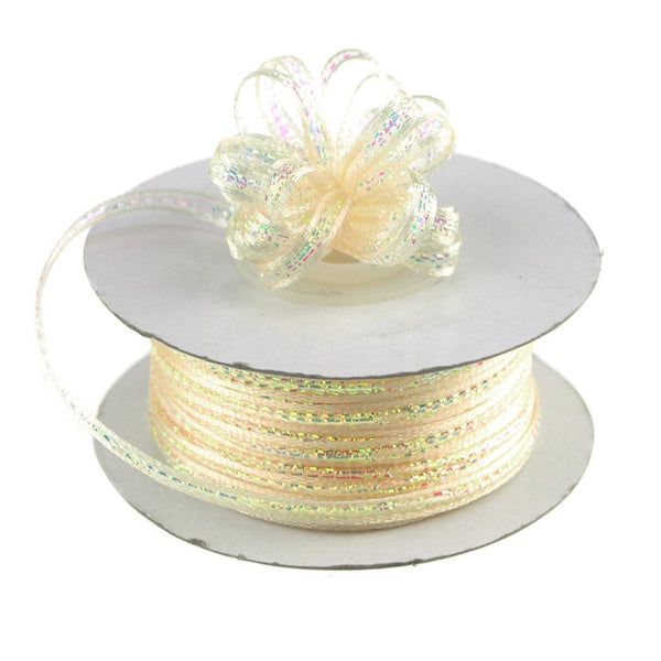 Iridescent Pull Bow Christmas Ribbon, 1/8-Inch, 50 Yards, Ivory