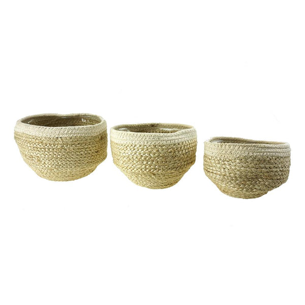 Handmade Round Jute Rope Basket with Plastic Liner, Ivory, 3-Piece