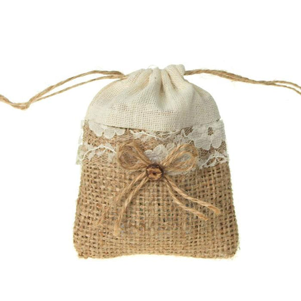 Jute Pouch Bag with Lace Center, 3-inch x 4-inch