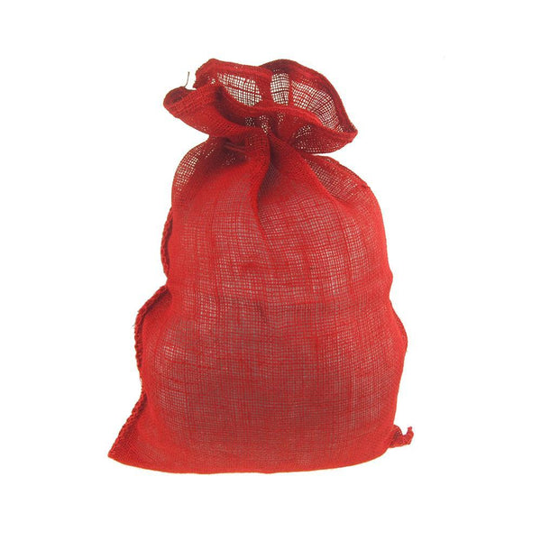 High Quality Natural Burlap Drawstring Santa Sack, Red, 16 x 24-Inch