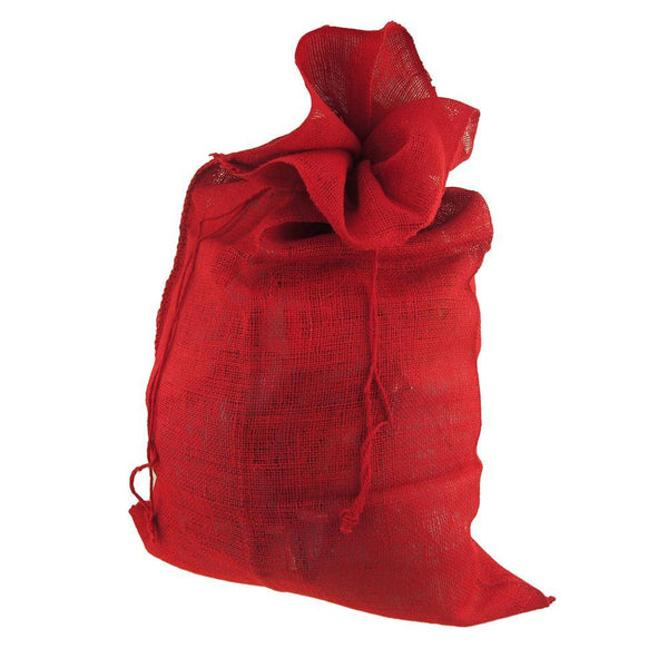 High Quality Natural Burlap Drawstring Santa Sack, Red, 24 x 40-Inch