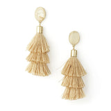 Three Layered Tassel Drop Earrings, 3-1/2-Inch