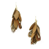 Hanging Leather and Feather Cluster Earrings, 1-3/4-Inch