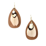 Tear Drop Shaped Leather With Feather Earrings, 2-Inch