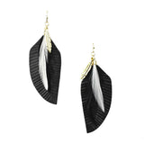 Feather Shaped Leather with Feather Drop Earrings, 2-3/4-Inch