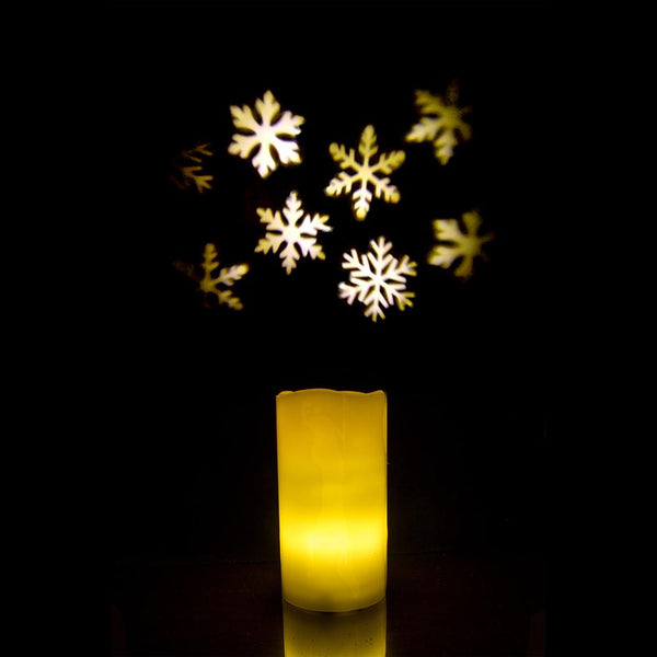 Essence Glow Flameless Snowflake Projector Candle, Ivory, 6-Inch