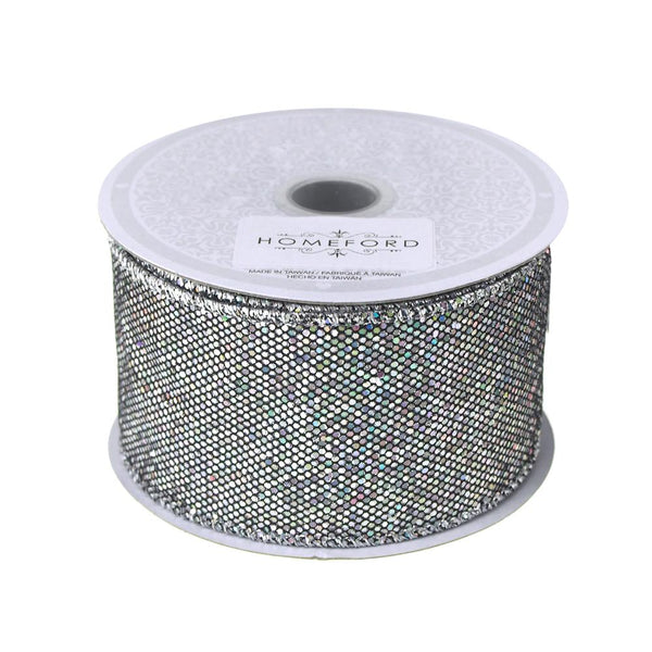 Metallic Disco Bling Christmas Ribbon, 2-Inch, 10 Yards. Silver