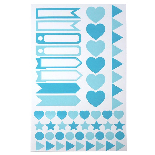 Assorted Shape and Pennant Label Scrapbooking Stickers, Blue, 6-Sheet