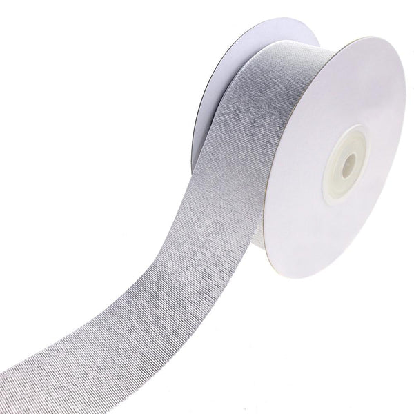 Shimmering Metallic Textured Weave Ribbon, White, 1-1/2-Inch, 10-Yard