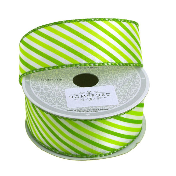 Candy Summer Striped Polyester Ribbon, 1-1/2-Inch, 10 Yards, Green