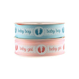 Baby Girl Baby Boy w/ Footprint Grosgrain Ribbon, 7/8-Inch, 3-yard