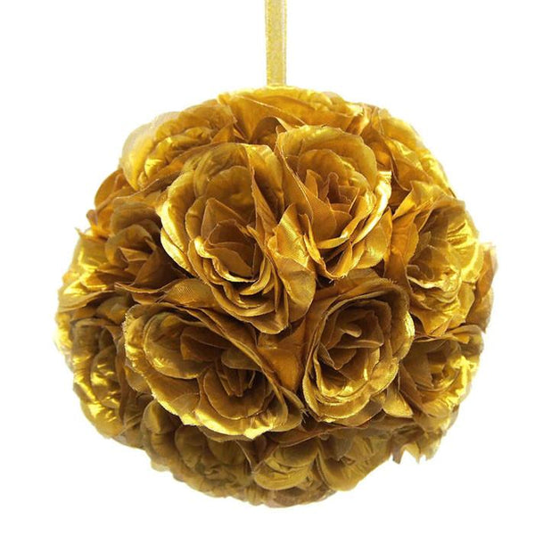 Silk Flower Kissing Balls Wedding Centerpiece, 10-inch, Metallic Gold