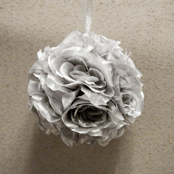 Silk Flower Kissing Balls Wedding Centerpiece, 6-Inch, Metallic Silver