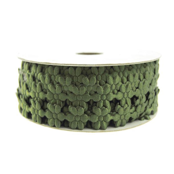 Polyester Flower Garland Ribbon, 3/8-Inch, 25-Yard, Moss Green