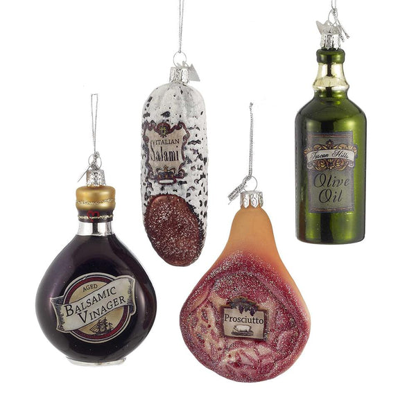 Noble Gems Italian Deli Glass Christmas Ornaments, 4-Piece