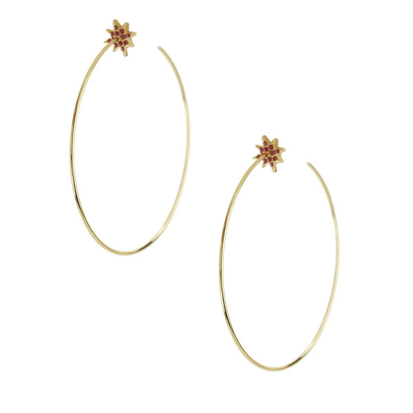 Star Studded Hoop Earrings, Red, 2-1/2-Inch