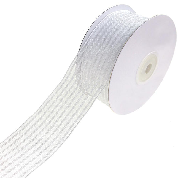 Woven Chic Striped Organza Ribbon, White, 1-1/2-Inch, 10-Yard