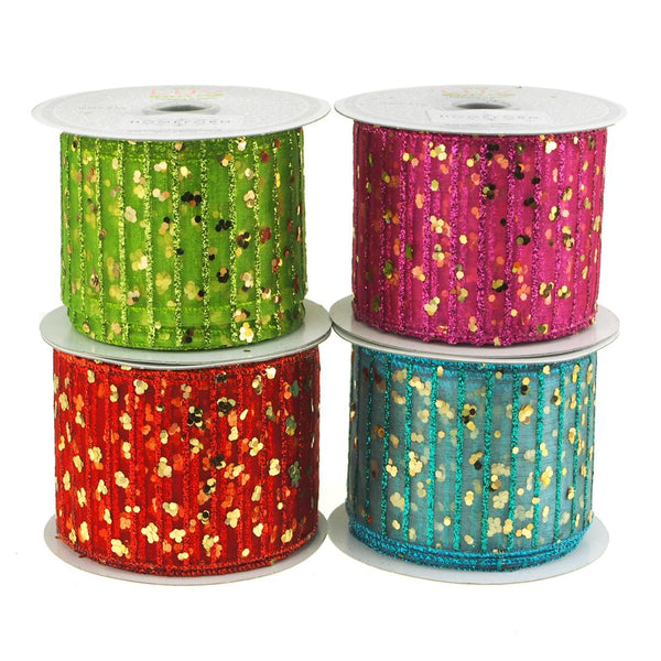 Glitter Stripes Confetti Christmas Ribbon, 2-1/2-Inch, 10 Yards