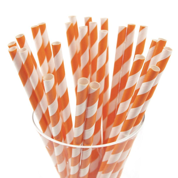 Candy Striped Paper Straws, 7-3/4-inch, 25-Piece, Orange/White