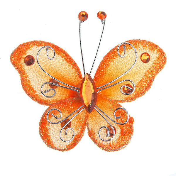 Organza Nylon Glitter Butterflies, 3-inch, 12-Piece, Orange