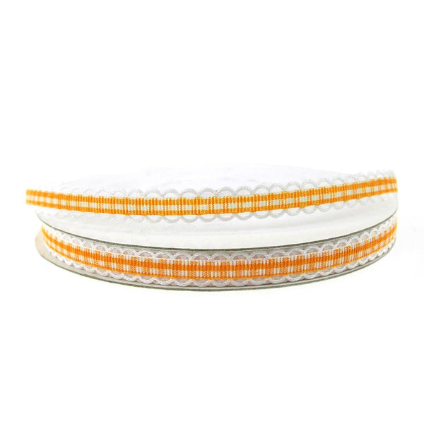 Gingham Picot-edge Polyester Ribbon, 3/8-inch, 25-yard, Orange