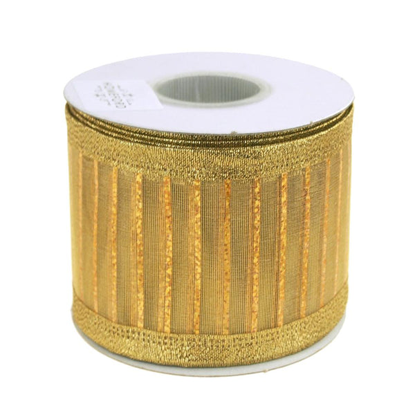 Metallic Stripe Christmas Ribbon Wired Edge, 2-1/2-Inch, 10 Yards, Gold