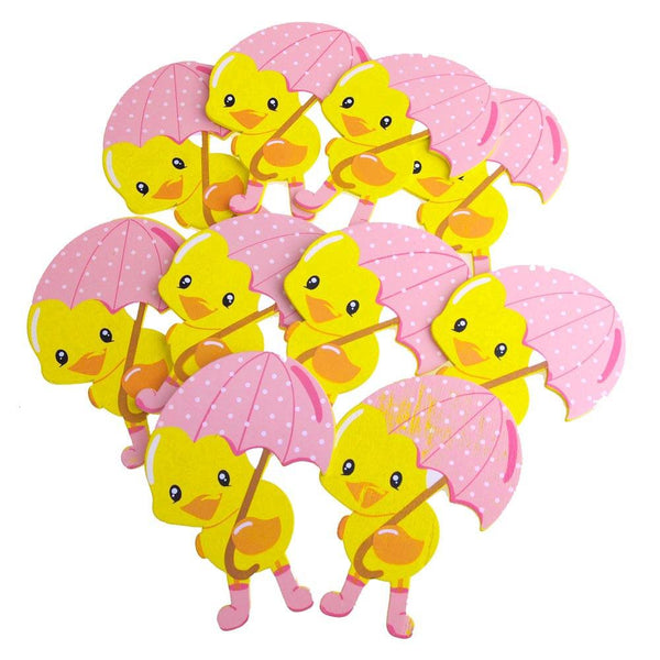 Large Wooden Rubber Ducky with Umbrealla, Pink, 4-Inch, 10-Piece