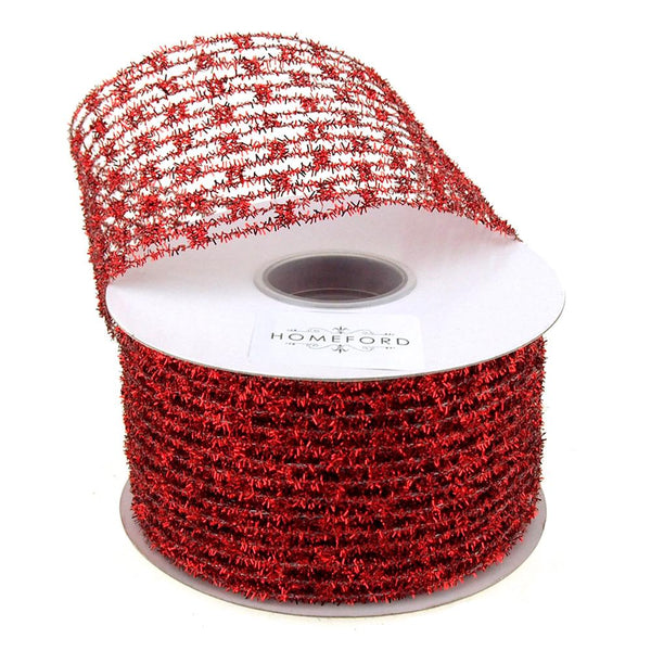 Mesh Net Glitter Ribbon Wired Edge, 2-1/2-Inch, 10 Yards, Red