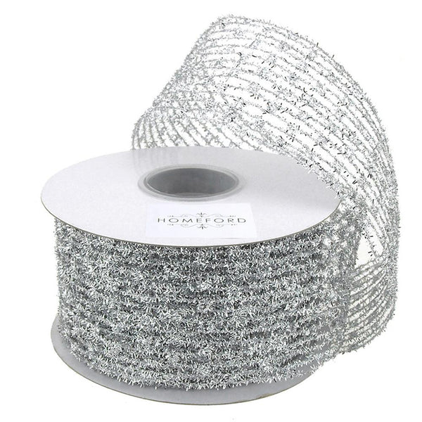 Mesh Net Glitter Ribbon Wired Edge, 2-1/2-Inch, 10 Yards, Silver