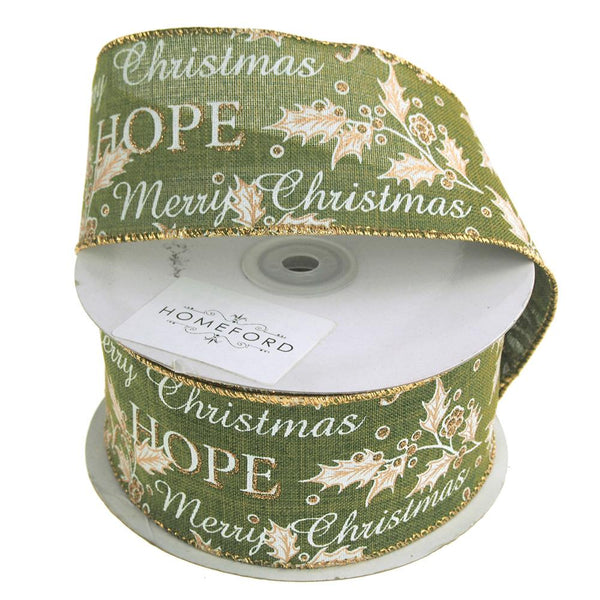 Holiday Greetings Linen Ribbon Wired Edge, 2-1/2-Inch, 20 Yards, Green