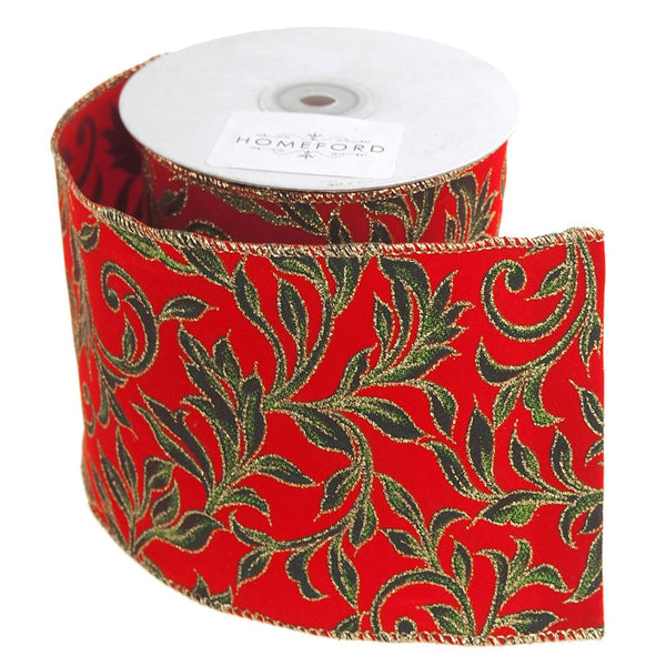 Poinsettias Glitter Holiday Christmas Ribbon Wired Edge, 4-Inch, 10 Yards, Red