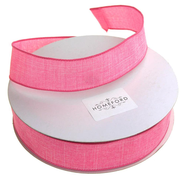 Linen Fabric Ribbon Wired Edge, 1-1/2-Inch, 50 Yards, Pink