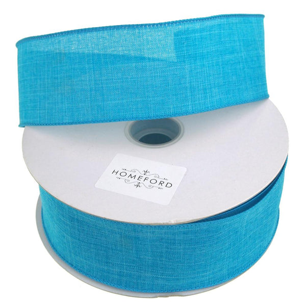 Linen Fabric Ribbon Wired Edge, 2-1/2-Inch, 50 Yards, Turquoise