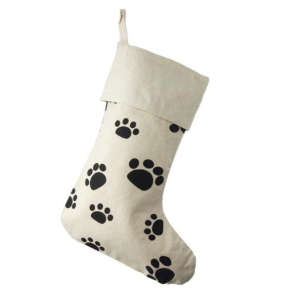 Animal Paw Print Cotton Christmas Stocking, Beige, 17-Inch