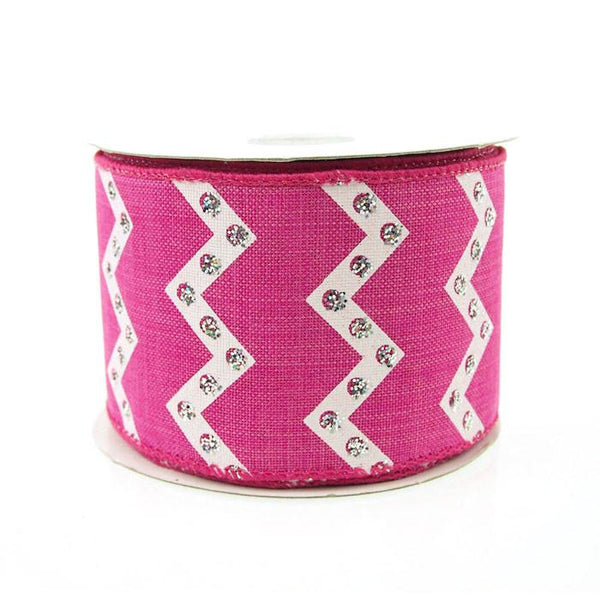 Chevron Glitters Canvas Ribbon, 2-1/2-inch, 10-yard, Hot Pink