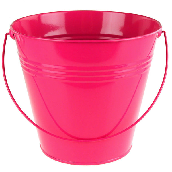 Metal Pail Bucket Party Favor, 7-Inch, Fuchsia