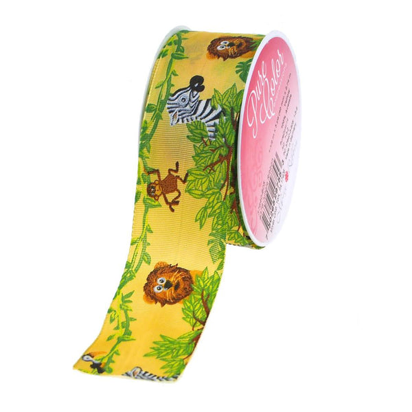 Jungle Animals Grosgrain Ribbon Wired Edge, 1-1/2-Inch, 3 Yards