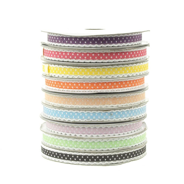 Polka Dot Picot-edge Polyester Ribbon, 3/8-Inch, 25- Yards