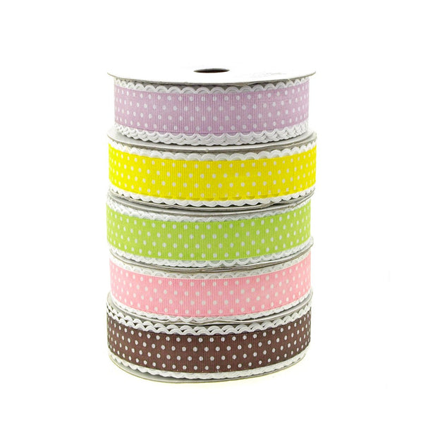 Polka Dot Picot-edge Polyester Ribbon, 7/8-Inch, 25 Yards